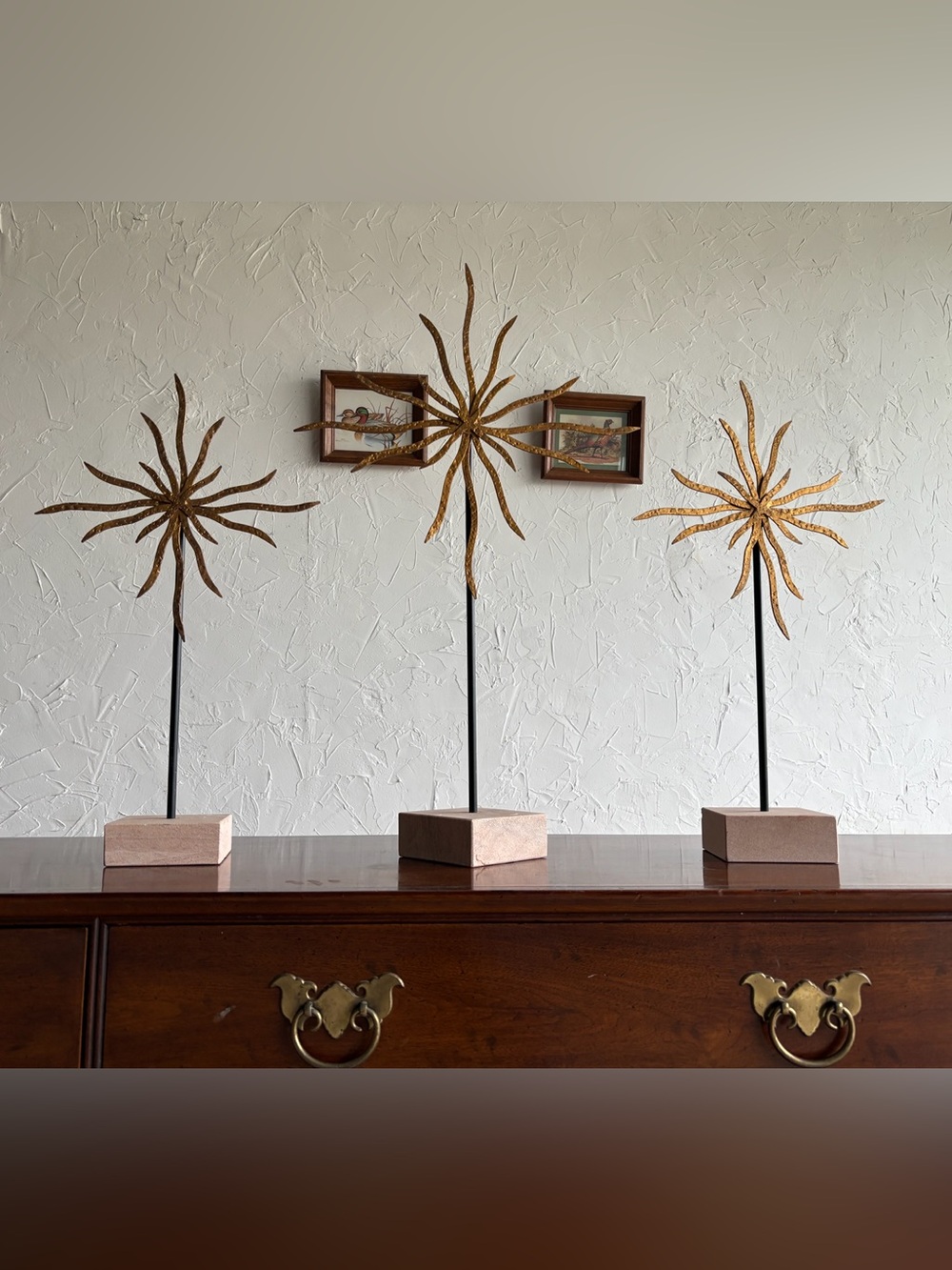 Gold Starburst Metal Tabletop Sculptures - Set of 3 marble base